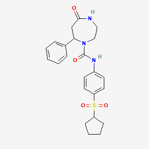 molecular formula C23H27N3O4S B7572620 N-(4-cyclopentylsulfonylphenyl)-5-oxo-7-phenyl-1,4-diazepane-1-carboxamide 