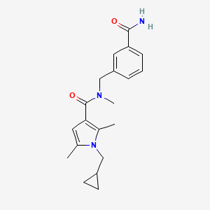 molecular formula C20H25N3O2 B7572633 N-[(3-carbamoylphenyl)methyl]-1-(cyclopropylmethyl)-N,2,5-trimethylpyrrole-3-carboxamide 