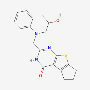 molecular formula C19H21N3O2S B7572638 10-[[N-(2-hydroxypropyl)anilino]methyl]-7-thia-9,11-diazatricyclo[6.4.0.02,6]dodeca-1(8),2(6),9-trien-12-one 