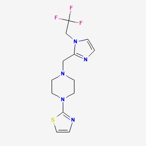molecular formula C13H16F3N5S B7572662 2-[4-[[1-(2,2,2-Trifluoroethyl)imidazol-2-yl]methyl]piperazin-1-yl]-1,3-thiazole 