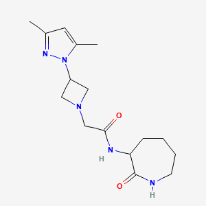molecular formula C16H25N5O2 B7572721 2-[3-(3,5-dimethylpyrazol-1-yl)azetidin-1-yl]-N-(2-oxoazepan-3-yl)acetamide 