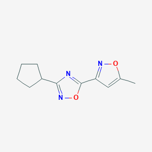 molecular formula C11H13N3O2 B7572734 3-Cyclopentyl-5-(5-methyl-1,2-oxazol-3-yl)-1,2,4-oxadiazole 