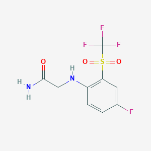 molecular formula C9H8F4N2O3S B7572740 2-[4-Fluoro-2-(trifluoromethylsulfonyl)anilino]acetamide 