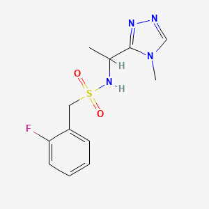 molecular formula C12H15FN4O2S B7572756 1-(2-fluorophenyl)-N-[1-(4-methyl-1,2,4-triazol-3-yl)ethyl]methanesulfonamide 