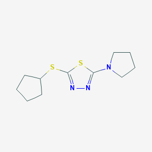 molecular formula C11H17N3S2 B7572794 2-Cyclopentylsulfanyl-5-pyrrolidin-1-yl-1,3,4-thiadiazole 