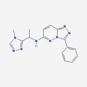 molecular formula C16H16N8 B7572816 N-[1-(4-methyl-1,2,4-triazol-3-yl)ethyl]-3-phenyl-[1,2,4]triazolo[4,3-b]pyridazin-6-amine 