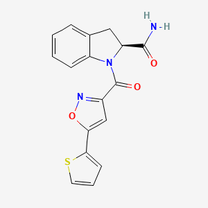 molecular formula C17H13N3O3S B7572837 (2S)-1-(5-thiophen-2-yl-1,2-oxazole-3-carbonyl)-2,3-dihydroindole-2-carboxamide 