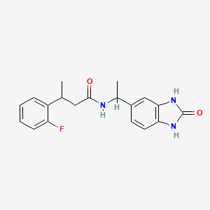 molecular formula C19H20FN3O2 B7572972 3-(2-fluorophenyl)-N-[1-(2-oxo-1,3-dihydrobenzimidazol-5-yl)ethyl]butanamide 