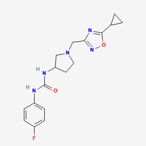 molecular formula C17H20FN5O2 B7573011 1-[1-[(5-Cyclopropyl-1,2,4-oxadiazol-3-yl)methyl]pyrrolidin-3-yl]-3-(4-fluorophenyl)urea 