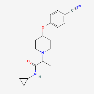 molecular formula C18H23N3O2 B7573015 2-[4-(4-cyanophenoxy)piperidin-1-yl]-N-cyclopropylpropanamide 