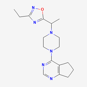 molecular formula C17H24N6O B7573044 5-[1-[4-(6,7-dihydro-5H-cyclopenta[d]pyrimidin-4-yl)piperazin-1-yl]ethyl]-3-ethyl-1,2,4-oxadiazole 