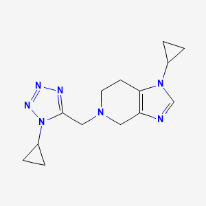 molecular formula C14H19N7 B7573058 1-cyclopropyl-5-[(1-cyclopropyltetrazol-5-yl)methyl]-6,7-dihydro-4H-imidazo[4,5-c]pyridine 