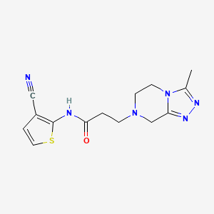 molecular formula C14H16N6OS B7573089 N-(3-cyanothiophen-2-yl)-3-(3-methyl-6,8-dihydro-5H-[1,2,4]triazolo[4,3-a]pyrazin-7-yl)propanamide 