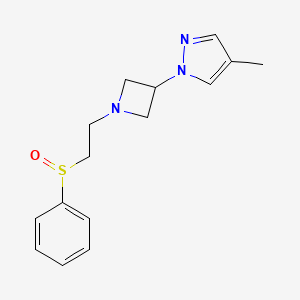 molecular formula C15H19N3OS B7573097 1-[1-[2-(Benzenesulfinyl)ethyl]azetidin-3-yl]-4-methylpyrazole 
