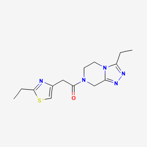 molecular formula C14H19N5OS B7573125 1-(3-ethyl-6,8-dihydro-5H-[1,2,4]triazolo[4,3-a]pyrazin-7-yl)-2-(2-ethyl-1,3-thiazol-4-yl)ethanone 