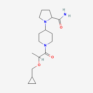 molecular formula C17H29N3O3 B7573139 1-[1-[2-(Cyclopropylmethoxy)propanoyl]piperidin-4-yl]pyrrolidine-2-carboxamide 