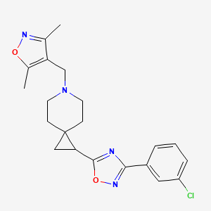 molecular formula C21H23ClN4O2 B7573180 3-(3-Chlorophenyl)-5-[6-[(3,5-dimethyl-1,2-oxazol-4-yl)methyl]-6-azaspiro[2.5]octan-2-yl]-1,2,4-oxadiazole 