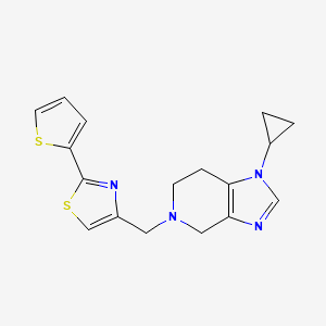 molecular formula C17H18N4S2 B7573223 4-[(1-cyclopropyl-6,7-dihydro-4H-imidazo[4,5-c]pyridin-5-yl)methyl]-2-thiophen-2-yl-1,3-thiazole 