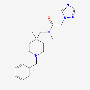 molecular formula C19H27N5O B7573229 N-[(1-benzyl-4-methylpiperidin-4-yl)methyl]-N-methyl-2-(1,2,4-triazol-1-yl)acetamide 