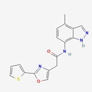 molecular formula C17H14N4O2S B7573260 N-(4-methyl-1H-indazol-7-yl)-2-(2-thiophen-2-yl-1,3-oxazol-4-yl)acetamide 