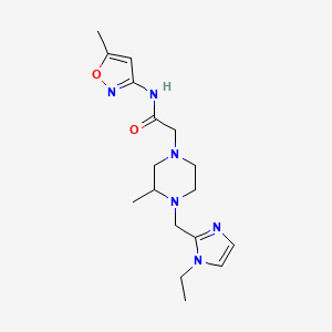 molecular formula C17H26N6O2 B7573294 2-[4-[(1-ethylimidazol-2-yl)methyl]-3-methylpiperazin-1-yl]-N-(5-methyl-1,2-oxazol-3-yl)acetamide 