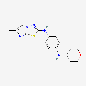 molecular formula C16H19N5OS B7573343 4-N-(6-methylimidazo[2,1-b][1,3,4]thiadiazol-2-yl)-1-N-(oxan-4-yl)benzene-1,4-diamine 