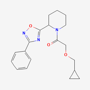 molecular formula C19H23N3O3 B7573355 2-(Cyclopropylmethoxy)-1-[2-(3-phenyl-1,2,4-oxadiazol-5-yl)piperidin-1-yl]ethanone 