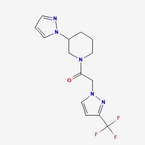 molecular formula C14H16F3N5O B7573374 1-(3-Pyrazol-1-ylpiperidin-1-yl)-2-[3-(trifluoromethyl)pyrazol-1-yl]ethanone 