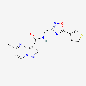 molecular formula C15H12N6O2S B7573380 5-methyl-N-[(5-thiophen-3-yl-1,2,4-oxadiazol-3-yl)methyl]pyrazolo[1,5-a]pyrimidine-3-carboxamide 