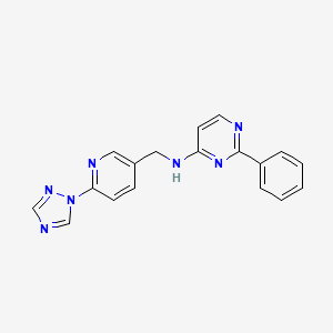 molecular formula C18H15N7 B7573402 2-phenyl-N-[[6-(1,2,4-triazol-1-yl)pyridin-3-yl]methyl]pyrimidin-4-amine 
