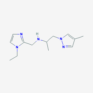 molecular formula C13H21N5 B7573453 N-[(1-ethylimidazol-2-yl)methyl]-1-(4-methylpyrazol-1-yl)propan-2-amine 
