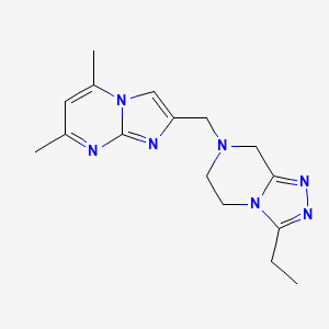 molecular formula C16H21N7 B7573493 7-[(5,7-dimethylimidazo[1,2-a]pyrimidin-2-yl)methyl]-3-ethyl-6,8-dihydro-5H-[1,2,4]triazolo[4,3-a]pyrazine 