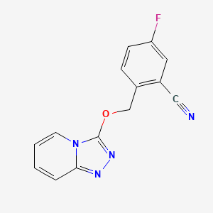molecular formula C14H9FN4O B7573513 5-Fluoro-2-([1,2,4]triazolo[4,3-a]pyridin-3-yloxymethyl)benzonitrile 