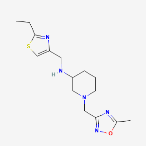 molecular formula C15H23N5OS B7573527 N-[(2-ethyl-1,3-thiazol-4-yl)methyl]-1-[(5-methyl-1,2,4-oxadiazol-3-yl)methyl]piperidin-3-amine 