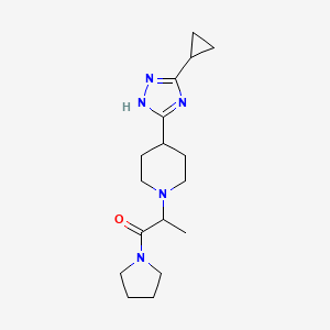 molecular formula C17H27N5O B7573620 2-[4-(3-cyclopropyl-1H-1,2,4-triazol-5-yl)piperidin-1-yl]-1-pyrrolidin-1-ylpropan-1-one 