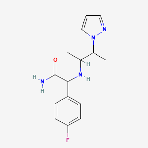 molecular formula C15H19FN4O B7573714 2-(4-Fluorophenyl)-2-(3-pyrazol-1-ylbutan-2-ylamino)acetamide 