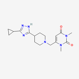 molecular formula C17H24N6O2 B7573735 6-[[4-(3-cyclopropyl-1H-1,2,4-triazol-5-yl)piperidin-1-yl]methyl]-1,3-dimethylpyrimidine-2,4-dione 