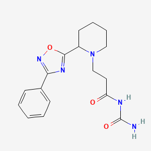 molecular formula C17H21N5O3 B7573763 N-carbamoyl-3-[2-(3-phenyl-1,2,4-oxadiazol-5-yl)piperidin-1-yl]propanamide 