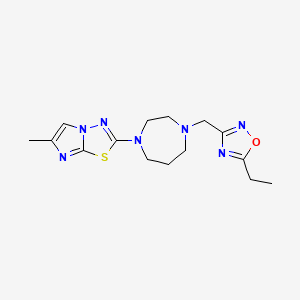 molecular formula C15H21N7OS B7573772 5-Ethyl-3-[[4-(6-methylimidazo[2,1-b][1,3,4]thiadiazol-2-yl)-1,4-diazepan-1-yl]methyl]-1,2,4-oxadiazole 