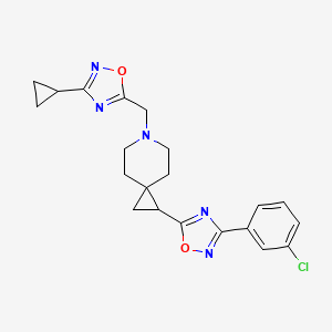 molecular formula C21H22ClN5O2 B7573776 3-(3-Chlorophenyl)-5-[6-[(3-cyclopropyl-1,2,4-oxadiazol-5-yl)methyl]-6-azaspiro[2.5]octan-2-yl]-1,2,4-oxadiazole 