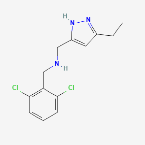 molecular formula C13H15Cl2N3 B7573786 N-[(2,6-dichlorophenyl)methyl]-1-(3-ethyl-1H-pyrazol-5-yl)methanamine 
