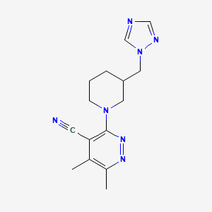molecular formula C15H19N7 B7573826 5,6-Dimethyl-3-[3-(1,2,4-triazol-1-ylmethyl)piperidin-1-yl]pyridazine-4-carbonitrile 
