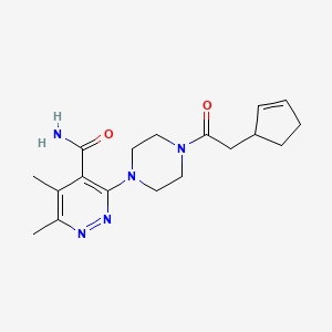 molecular formula C18H25N5O2 B7573945 3-[4-(2-Cyclopent-2-en-1-ylacetyl)piperazin-1-yl]-5,6-dimethylpyridazine-4-carboxamide 