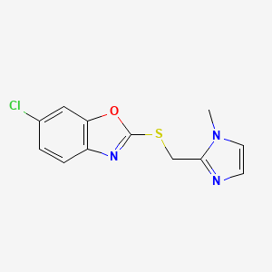 molecular formula C12H10ClN3OS B7573951 6-Chloro-2-[(1-methylimidazol-2-yl)methylsulfanyl]-1,3-benzoxazole 