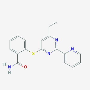 molecular formula C18H16N4OS B7573980 2-(6-Ethyl-2-pyridin-2-ylpyrimidin-4-yl)sulfanylbenzamide 