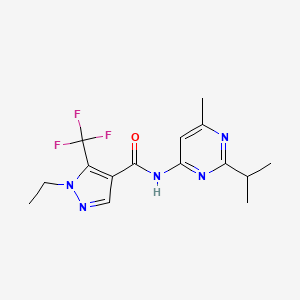 molecular formula C15H18F3N5O B7573981 1-ethyl-N-(6-methyl-2-propan-2-ylpyrimidin-4-yl)-5-(trifluoromethyl)pyrazole-4-carboxamide 