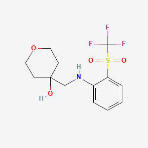 molecular formula C13H16F3NO4S B7574002 4-[[2-(Trifluoromethylsulfonyl)anilino]methyl]oxan-4-ol 