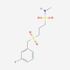 molecular formula C11H16FNO4S2 B7574006 3-[(3-fluorophenyl)methylsulfonyl]-N-methylpropane-1-sulfonamide 