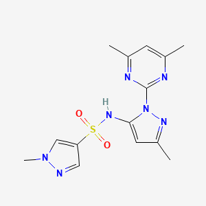 molecular formula C14H17N7O2S B7574008 N-[2-(4,6-dimethylpyrimidin-2-yl)-5-methylpyrazol-3-yl]-1-methylpyrazole-4-sulfonamide 