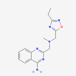 molecular formula C15H18N6O B7574011 2-[[(3-Ethyl-1,2,4-oxadiazol-5-yl)methyl-methylamino]methyl]quinazolin-4-amine 